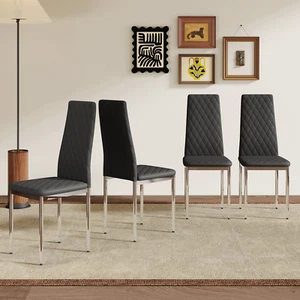 Modern Style Dining Chairs Set 4 in Black Essential Minimalist Homes.Meeting Fam - Picture 1 of 21