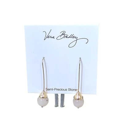 Vera Bradley Women's Semi Precious Gold Plated Pink Long Drop  Hook Earrings NWT - Image 1 of 4
