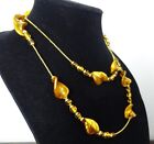 Vintage Gold Bronze Amber Murano Glass Beads Long Necklace, Hilary London