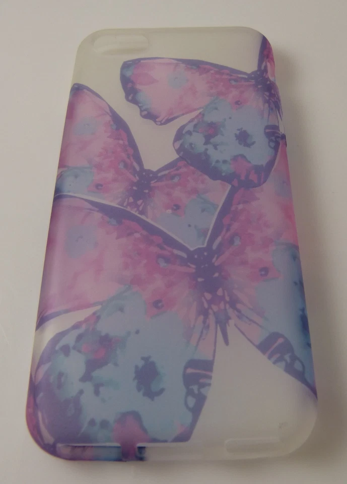 fits iPhone 5C, phone case soft rubber pinks purples blues butterfly design  - Image 1 of 2