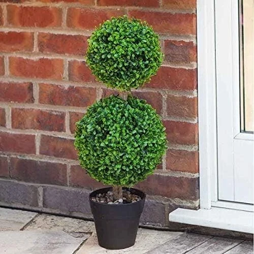 2x Artificial Duo Topiary Ball Tree Outdoor Indoor Garden Porch Patio 60cm