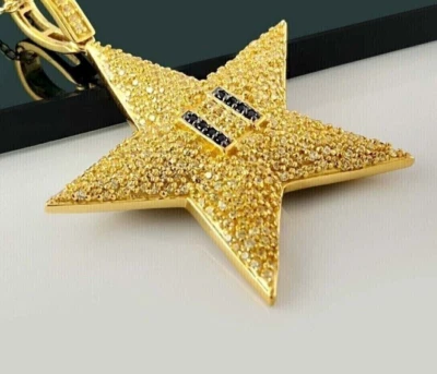 Мужской кулон с подвеской в виде звезды из настоящего муассанита круглой огранки 3,80 карата покрытие желтым золотом 14 карат - Изображение 1 из 4