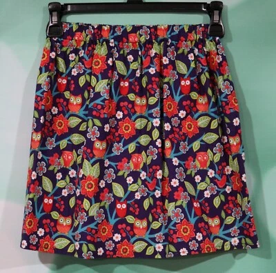 Girls Size 7-8 Handmade Owls And Floral Elastic Waist Skirt - Image 1 of 3