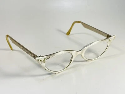 Vintage Eched Aluminum Frame Women's Mid Century Cat Eye Eyeglasses Victory - Image 1 of 4