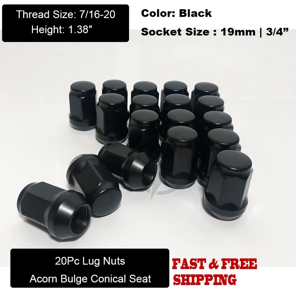 20Pc 7/16-20 Black Bulge Acorn 3/4" Lug Nuts For Chevy Caprice Impala El Camino - Image 1 of 4