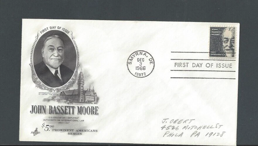 1966 #1295 $5.00 FDC John Bassett Moore Smyrna DE - Image 1 of 1