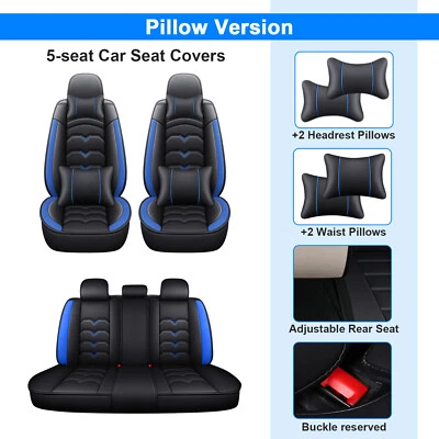 Universal 5 Seat Full Set Car Seat Cover PU Leather Cushion Protector Front Rear - Image 1 of 4