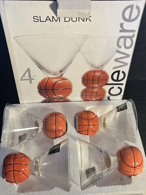 Vintage Circleware SLAM DUNK BASKETBALL Set of 4 Cordial Vodka Glasses 4 oz. NEW - Image 1 of 4