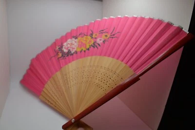 Abanico de mano plegable rojo estilo asiático (11 pulgadas) bambú y papel, floral * rosa J90 Foto 1 de 4