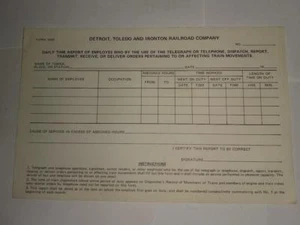Vintage Detroit Toledo & Ironton Railroad Railway Train DT&I Time Report - Picture 1 of 1