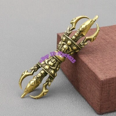 4.9" China Tibetan Antique Pure Copper Buddha Blessing Vajra Pestle Amulet Decor - Image 1 of 4