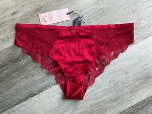 3x PAIRS MARKS & SPENCER (ROSIE) BRAZILIAN KNICKERS in RED SILK - SIZE 14 / NEW