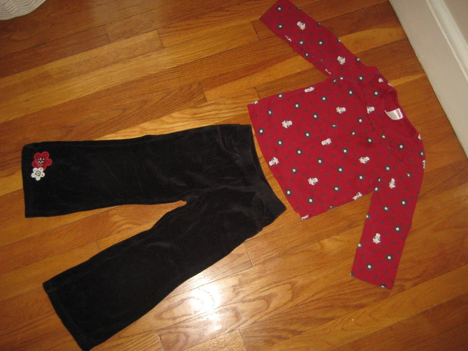 Gymboree Happy Panda OUTFIT Talla 4 Camisa Roja Negro Terciopelo Pantalones Lunares Conjunto 4T Foto 1 de 2