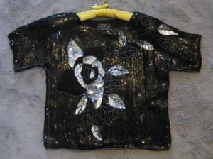 Vintage Jeans für Joseph Le Bon schwarze Pailletten Bluse XL - 100% Seide - Bild 1 von 3