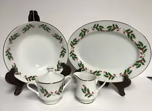 5-teiliges Weihnachten Stechpalme & Beeren Porzellan Servierset ~ IN BOX ~ Fine China Japan - Bild 1 von 12