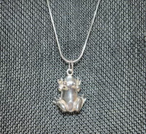 Collana 16 Pollici Argento Sterling 925 Ciondolo Rana Catena Serpente Made in Italy - Foto 1 di 12