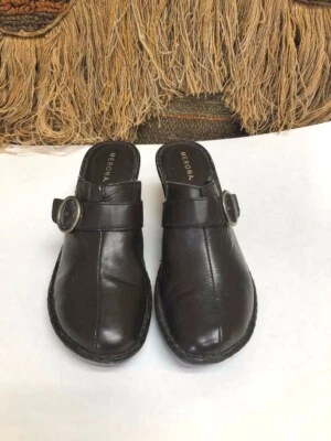 Merona Womens Slip On Brown Leather wedge Clog Buckle Sandal SZ 9.5 M - Image 1 of 4