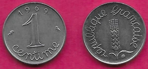 FRANKREICH 1 CENTIME 1969 UNC KURSIVE LEGEND SURROUNDS GRAIN SPRIG,CURSIVE DENOMINAT - Bild 1 von 1