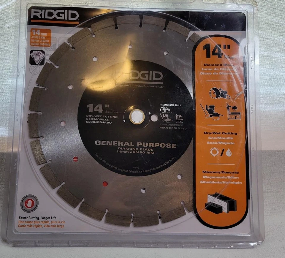 Ridgid 14 дюймов Сегментированный высокий ободок кладки бриллиант лезвие MP14G новый - Изображение 1 из 1