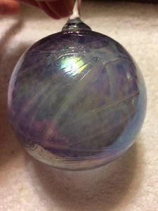 Hand Blown Glass Gazing Ball Hanging Christmas Ornament Orb Blue - Picture 1 of 5