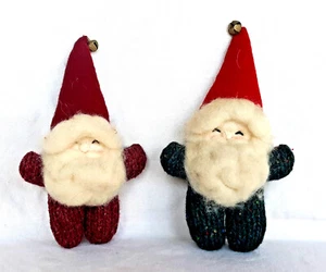 Set of 2 Handmade Knitted Wool GNOMES ELVES Ht.8" Dark Green & Burgundy - Picture 1 of 6