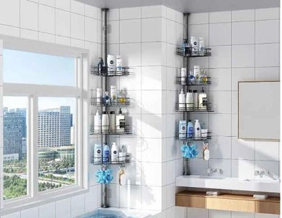 PKBD 28"-108" 4-Tier Rustproof Tension Shower Caddy w/ 4-Baskets, Black $60-READ - Imagem 1 de 3