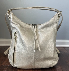 HOBO Intl Merrin Bag Metallic Leder Pearlled Silver Convertible Rucksack - Bild 1 von 12