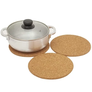 Set of 3 7.5" Round Natural Cork Trivet Set, Natural - Picture 1 of 4