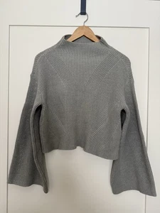 Anthropologie Maeve The Katey Sweater Sz XS Gray Mock Neck Bell Sleeve Knit Boho - Picture 1 of 11