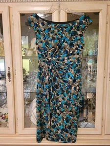 Connected Apparel Lisa dress size 6 circle dot print black teal olive green - Picture 1 of 4