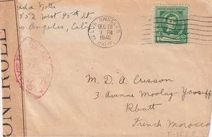 ZENSIERTER Luftpostbrief USA 1940 nach Französisch Marokko WWII ZENSOR GEÖFFNET - Bild 1 von 2