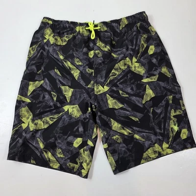 Bermuda de natação SPYDER masculina preta amarela forrada geométrica XL 18 20 - Imagem 1 de 4