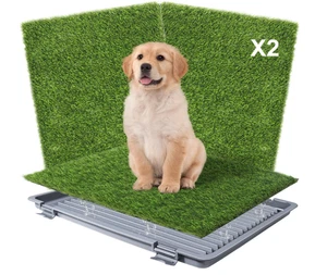 2er Pack Wiederverwendbare Hunde Kunstrasen Gras Pad mit Grau Tablett 22"X18" - Bild 1 von 7