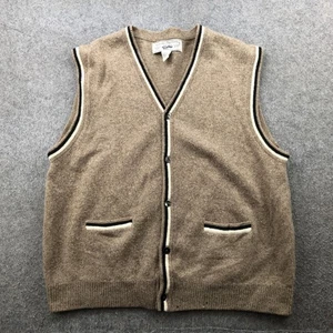 Gap Sweater Vest Mens XL Brown Lambswool V Neck Button Pockets Contrast Trim - Picture 1 of 12