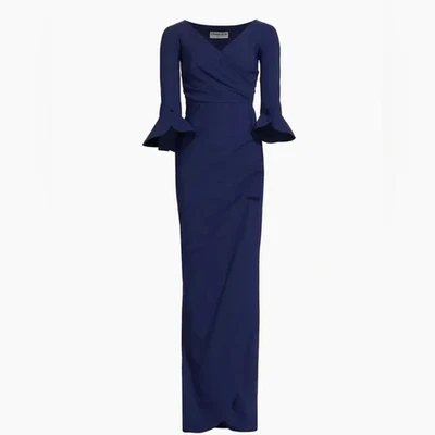 NEW, CHIARA BONI La Petite Robe ZALFA JERSEY FAUX WRAP Gown Navy-size 40 #D5396 - Image 1 of 4