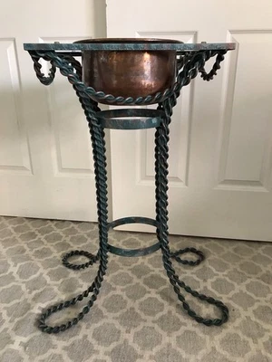 Mesa de cuerda de metal de hierro macizo vintage ~ soporte para plantas ~ sin tapa de vidrio ~ náutica Foto 1 de 4