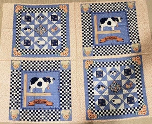 Fabric 4 Country Animals Pillow / Quilt Panels Squares Wamsutta Cheater Quilt - Picture 1 of 2