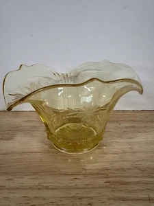 Vintage Lancaster Yellow Depression Glass Serving Bowl - Etched Flower Jubilee - Picture 1 of 6