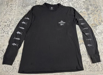Quicksilver Waterman Collection Long Sleeve Gray Shirt Fish Sleeves Size XL - Image 1 of 4