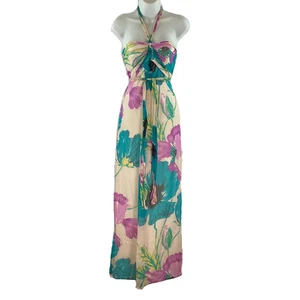 Coast Pure Silk Multicoloured Tropical Floral Halterneck Flowy Maxi Dress UK 12 - Picture 1 of 11