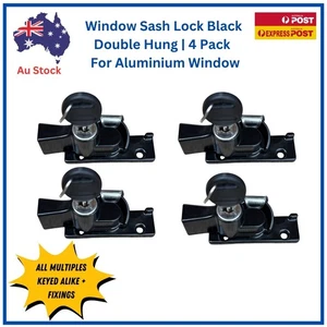 Window Black Sash Double Hung Key Lock Wide Base | For Aluminium Window | 4 pack - Picture 1 of 4