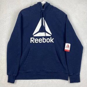 Reebok Sweater Mens Medium Blue Hoodie Logo Long Sleeve Pullover Sweatshirt - Picture 1 of 8