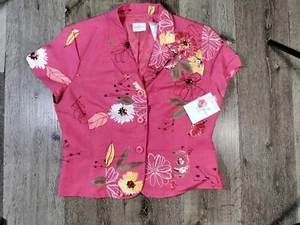 Blazer donna Emma James taglia 14 Petite manica corta lino rayon agrumi spruzzo - Foto 1 di 7