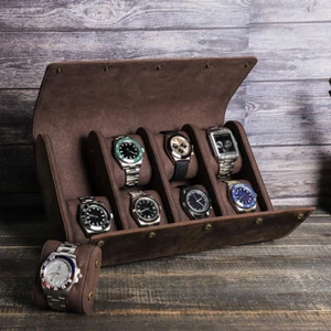 Echtleder 8 Slots Uhren Rolle Aufbewahrungsbox Uhr Reisetasche Sammler Neu - Bild 1 von 11