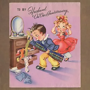 Biglietto auguri americani anni 50 mai usato vintage BUON ANNIVERSARIO PER MARITO - Foto 1 di 6