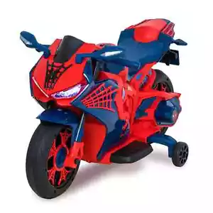 Kids Spider-Man 6V Battery-Powered Motorcycle w/ Working Headlights, Ages 3+ - Picture 1 of 7