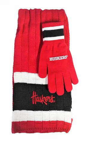 NEBRASKA CORNHUSKERS KNIT SCARF & GLOVES MATCHING GIFT SET NCAA NWT NEW Cover