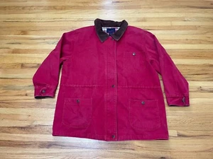 Vintage Denim & Co. Barn Coat Women's 1X Red Flannel Lined Corduroy Collar - Picture 1 of 10