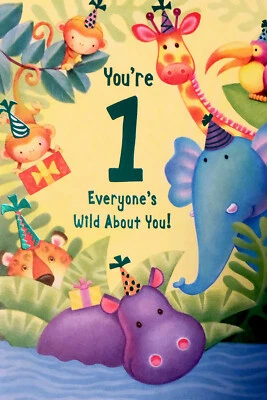 Happy Birthday 1 Year Old Card 5”x7”Hallmark Greeting Card “One” Animals