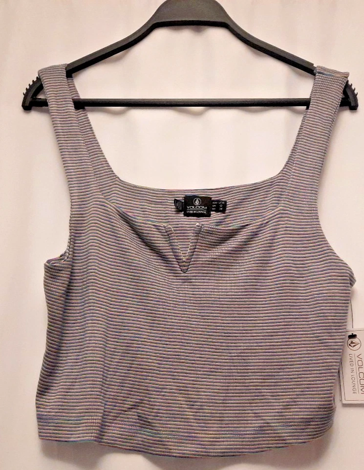 volcom lived in lounge Lil Knit Top L colorful Striped Crop Tank NWT msrp $35 - Image 1 of 4